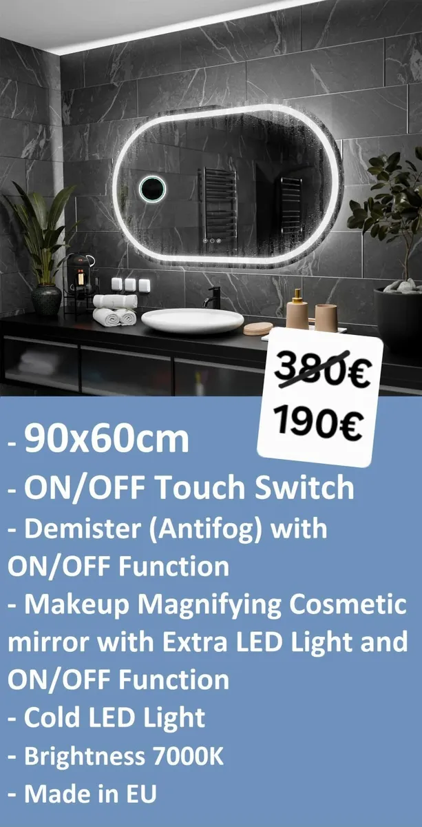 LED Bathroom Mirror Fog Free Bright Makeup Zoom - Image 2