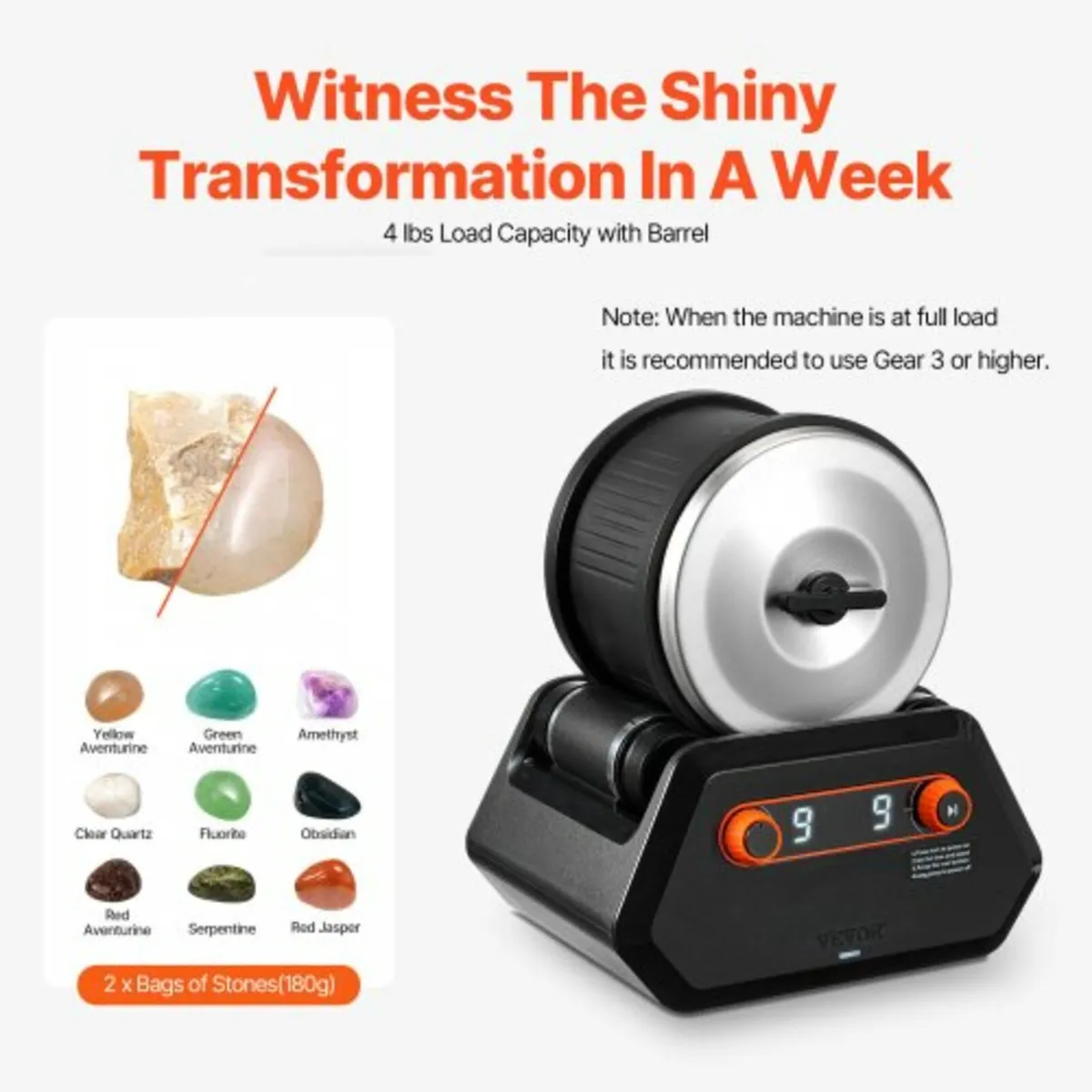 Rock Tumbler Kit, 4 lbs Rock Polishing Kit, 9 Spee - Image 4