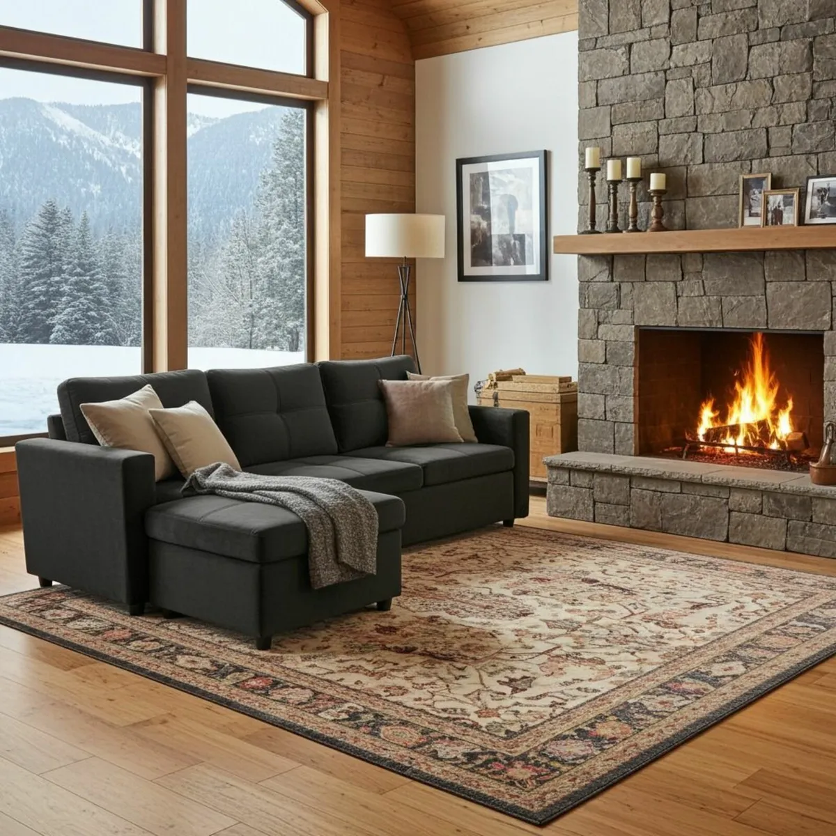 Black velvet Corner Sofa Bed Storage, 215cm - Image 1