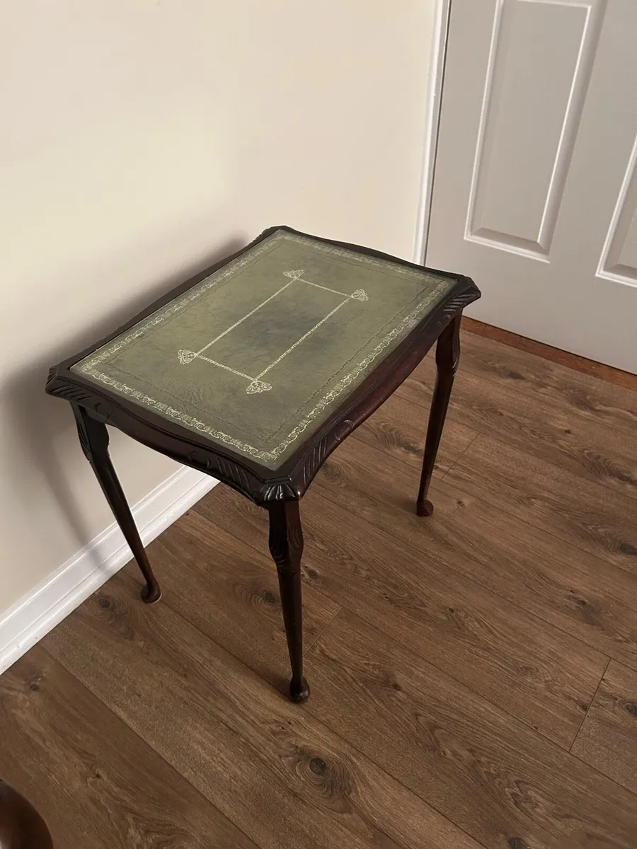 Antique Inlay Hall Table with Glass Topped Leather - Image 1
