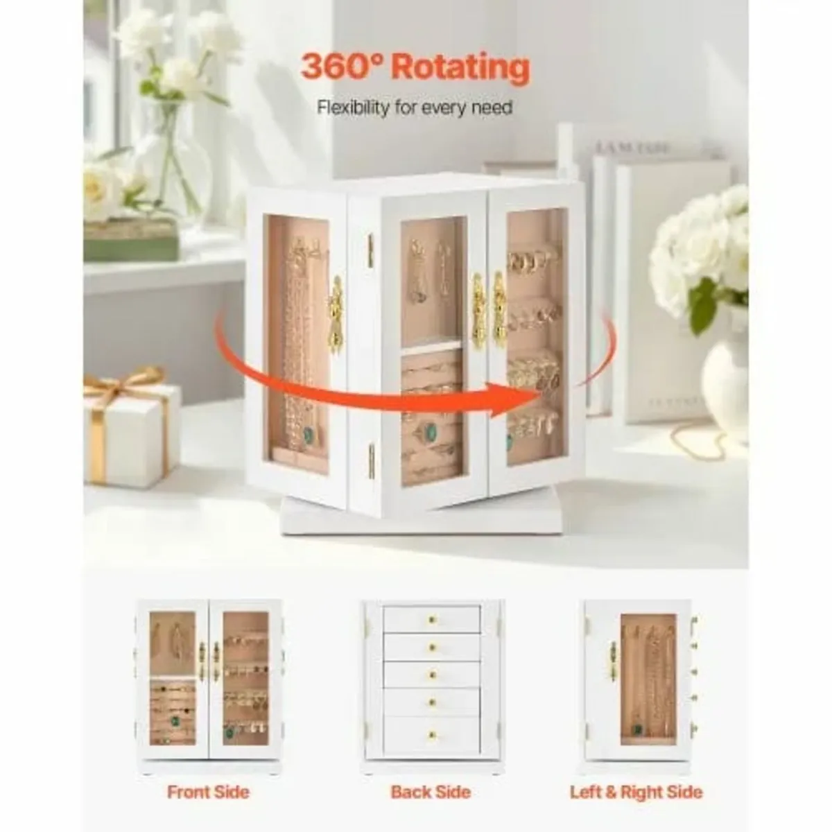 Jewelry Box, 360° Rotating Jewelry Organizer with - Image 4