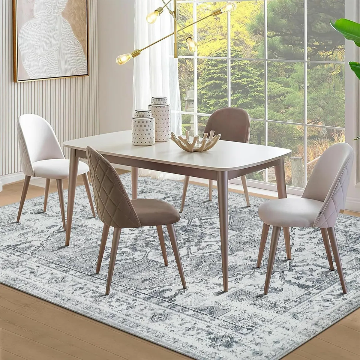 Washable Rugs Living Room Area Grey Vintage Boho - Image 3