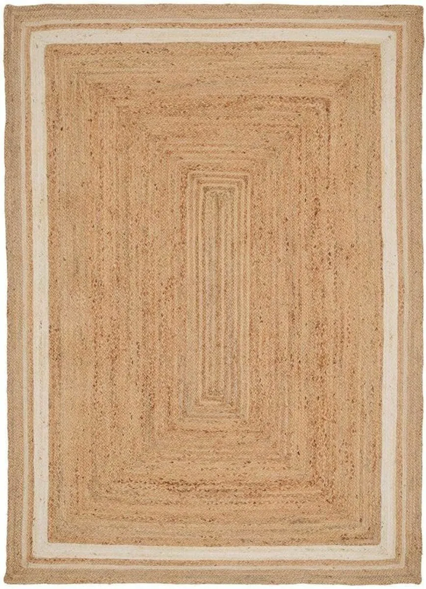 Handwoven Jute Rug Braided Natural Beige White - Image 1