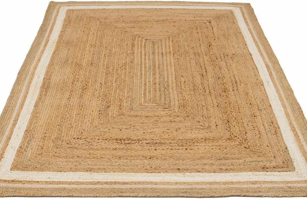 Handwoven Jute Rug Braided Natural Beige White - Image 2