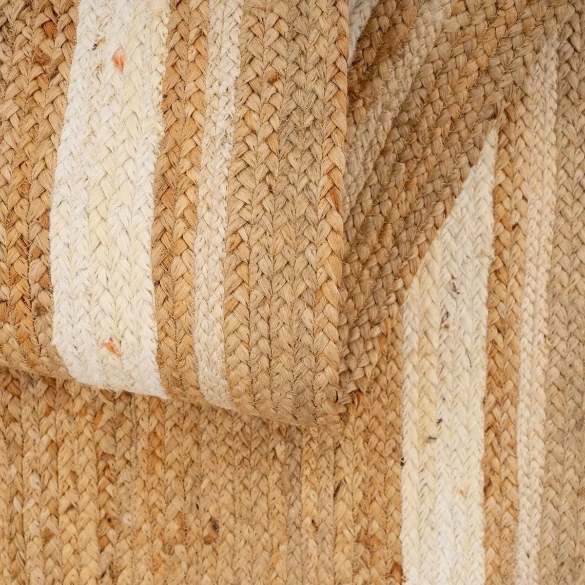 Handwoven Jute Rug Braided Natural Beige White - Image 4
