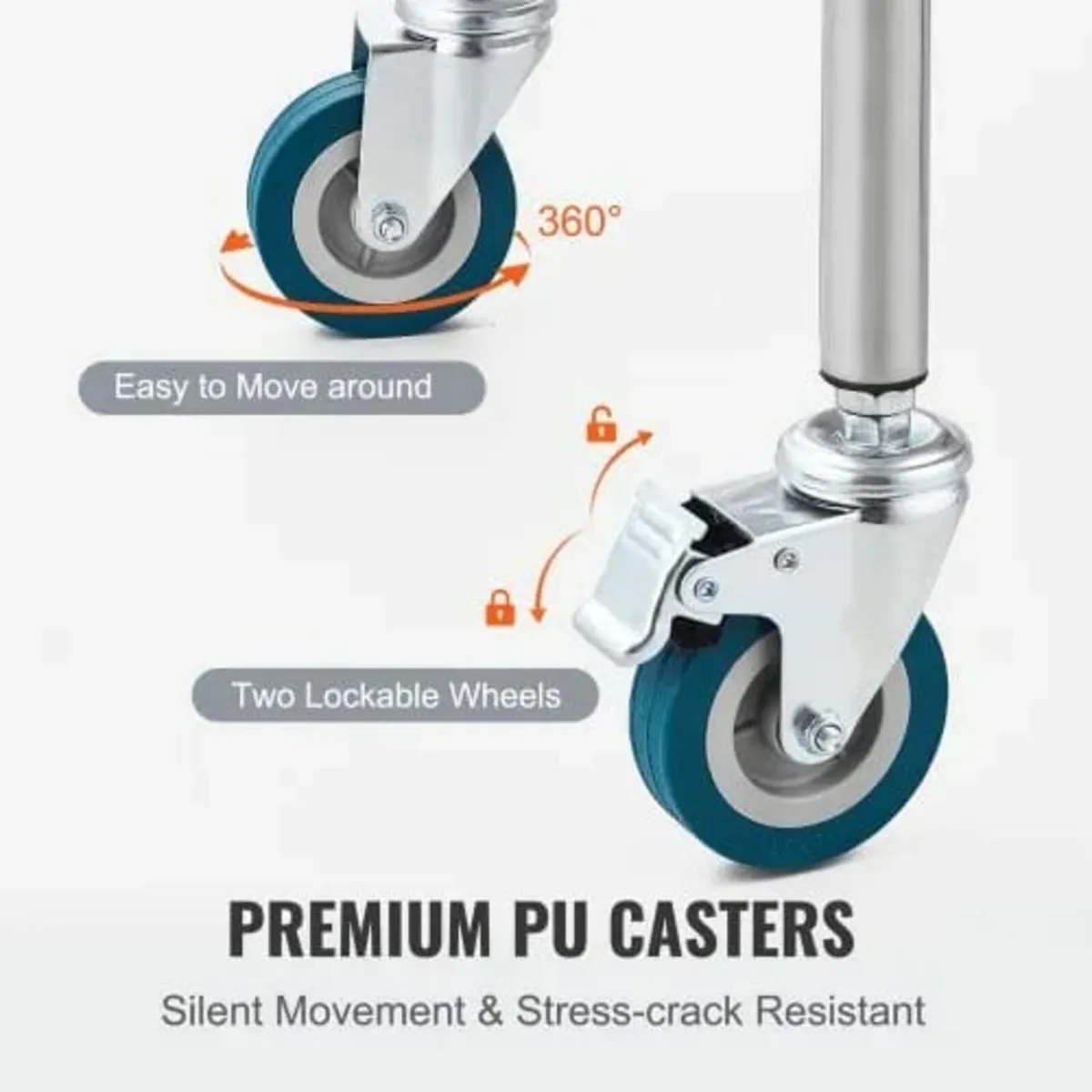 Lab Rolling Cart, 2-Shelf Stainless Steel Rolling - Image 3