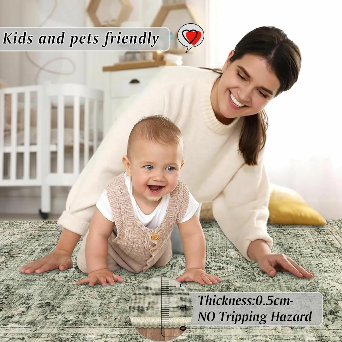 Living Room Rugs Large Green 160x230cm Ultra Thin - Image 2