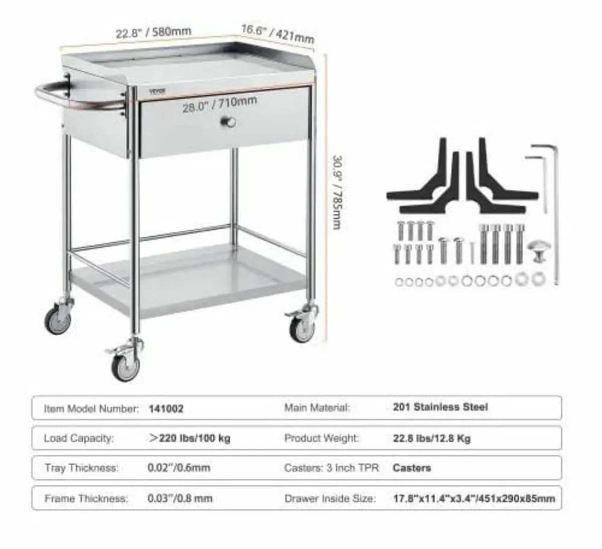 Medical Cart, 2 Layers Stainless Steel Cart 99.8 k - Image 2