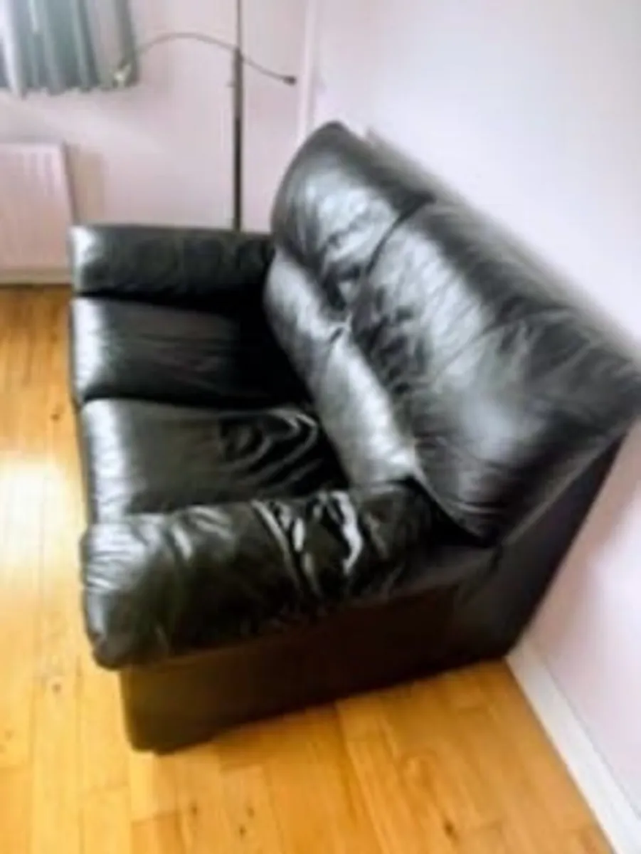 2-Seater Black Leather Sofa – Great condition - Image 2