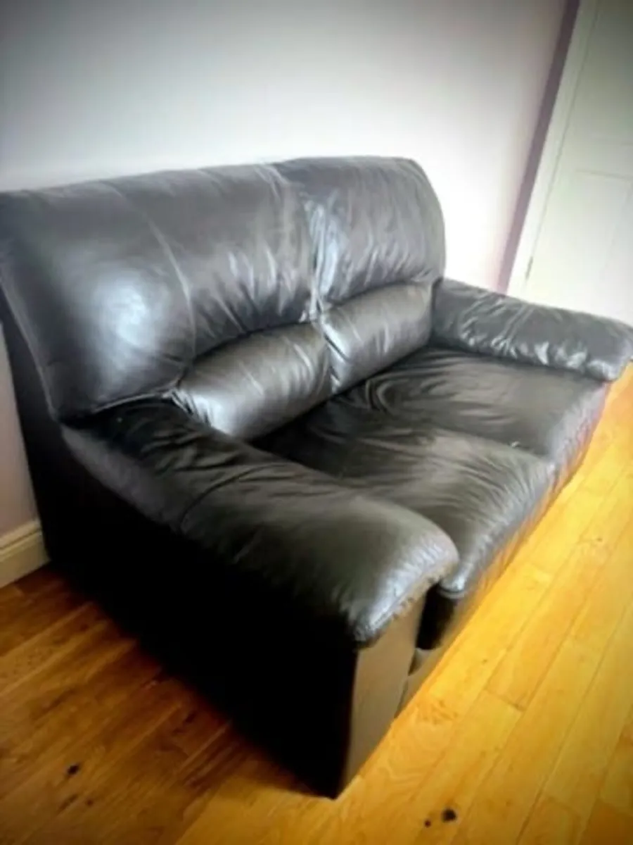 2-Seater Black Leather Sofa – Great condition - Image 1