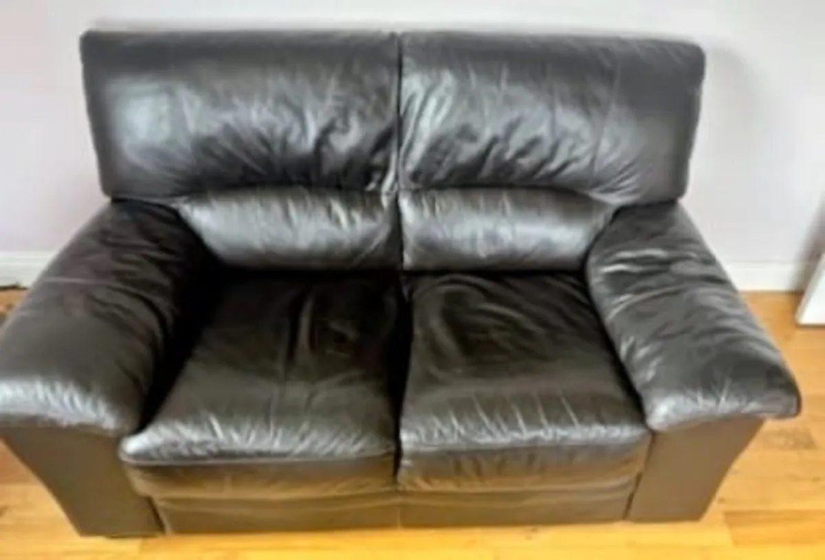 2-Seater Black Leather Sofa – Great condition - Image 3
