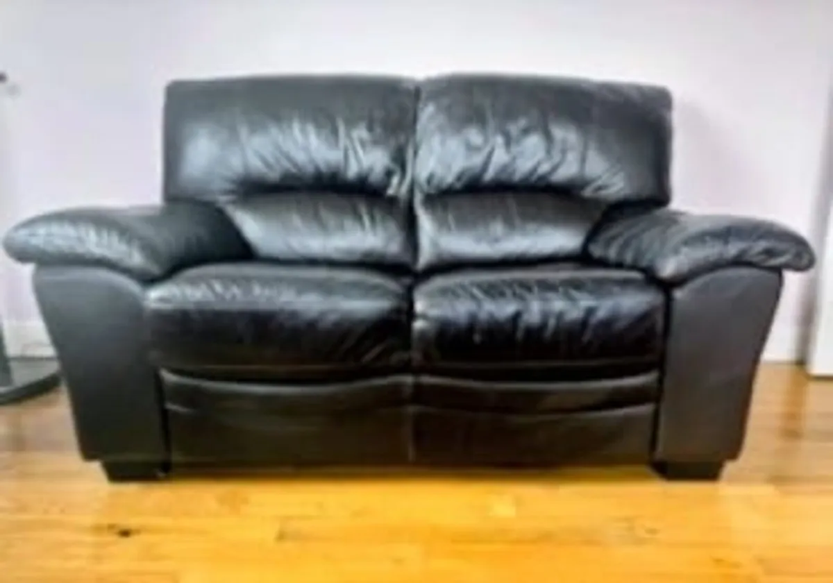 2-Seater Black Leather Sofa – Great condition - Image 4