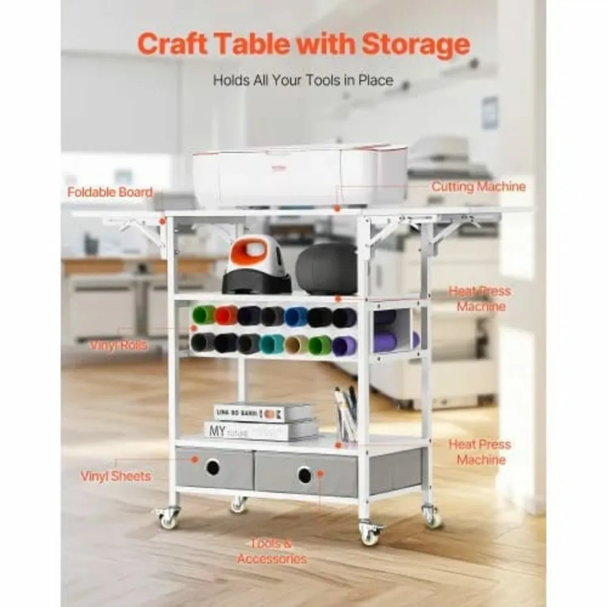 Rolling Craft Cart and Storage Table, Compatible w - Image 4