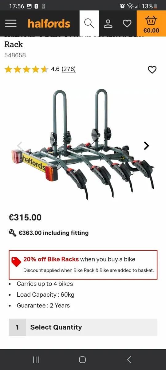 4 Bike Tow Bar Mounted Bike Rack - Image 1