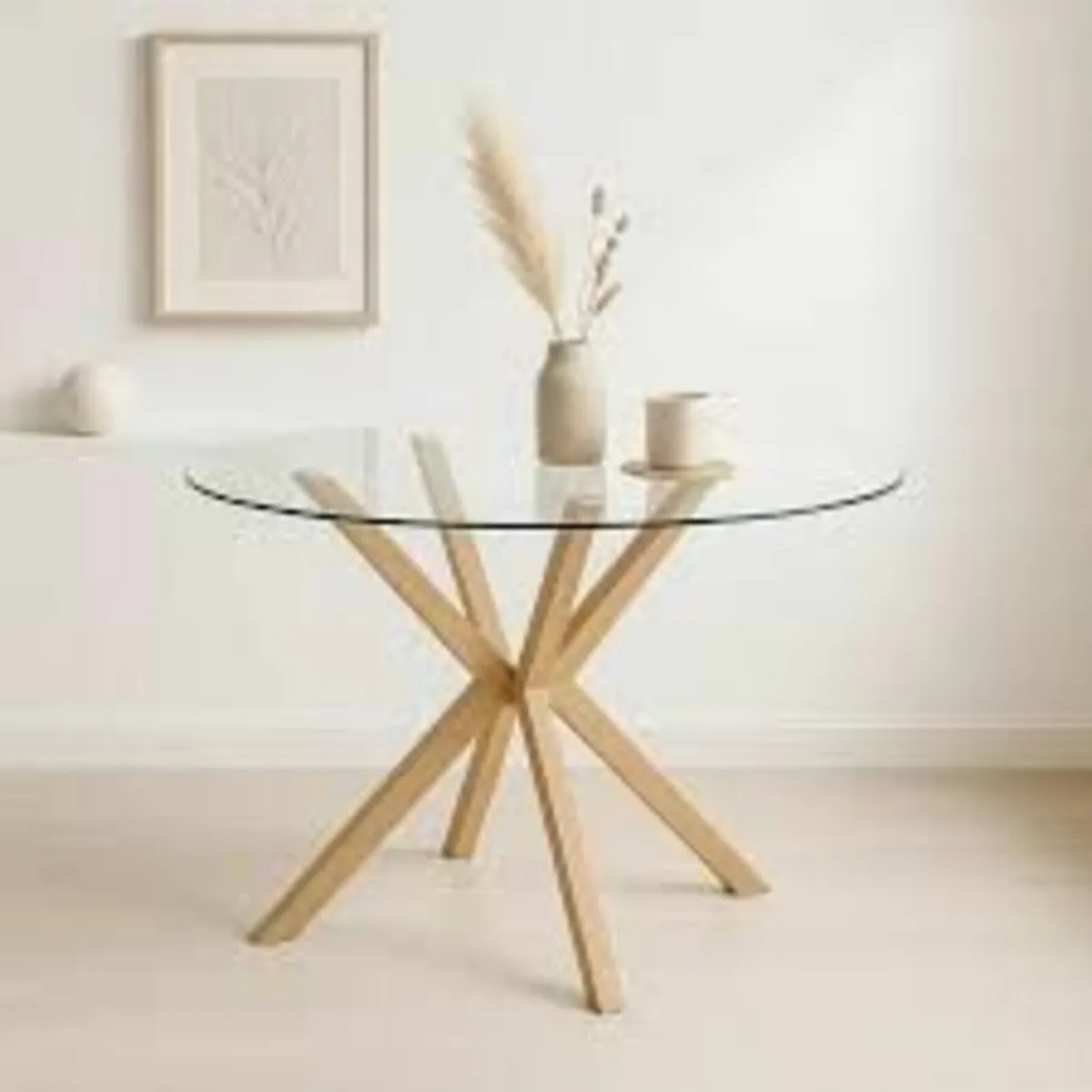 Round Glass Dining Table Set with 4 Faux Leather - Image 1