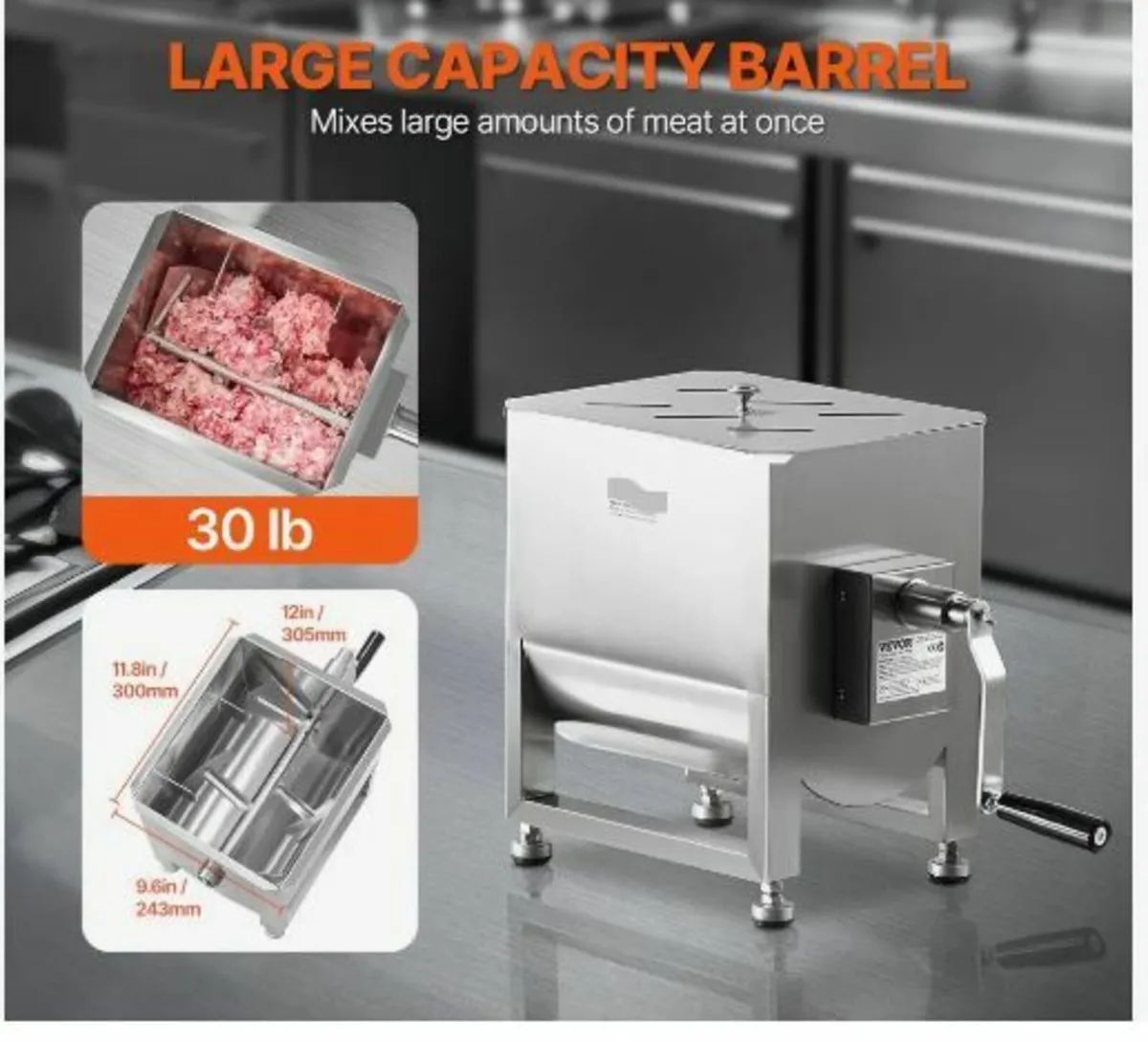 Manual Meat Mixer, 30L Fixed Tank Meat - Image 2
