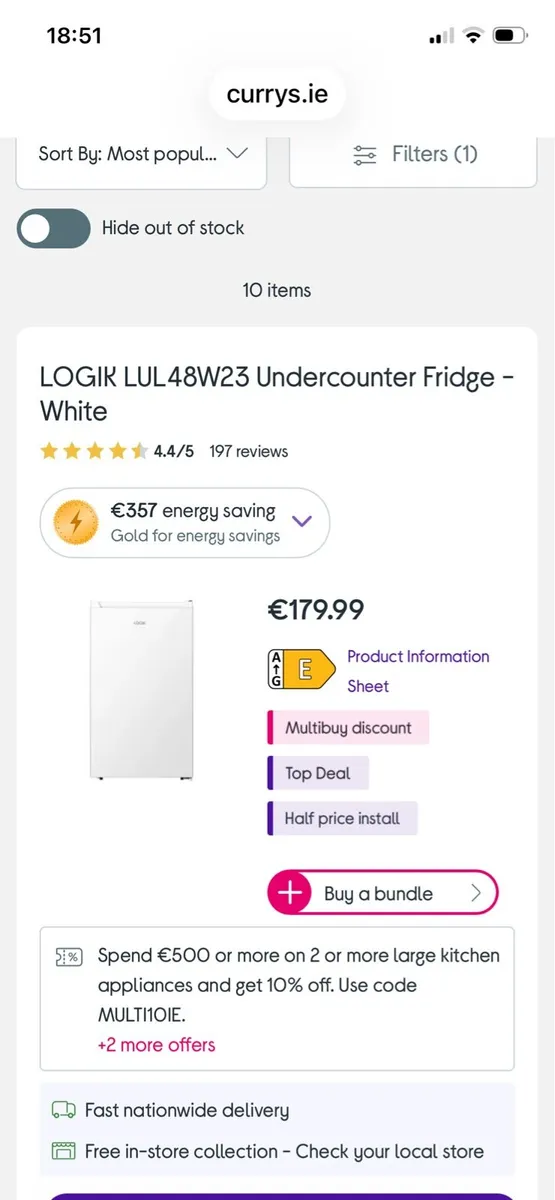 Logik Under counter Fridge - Image 3