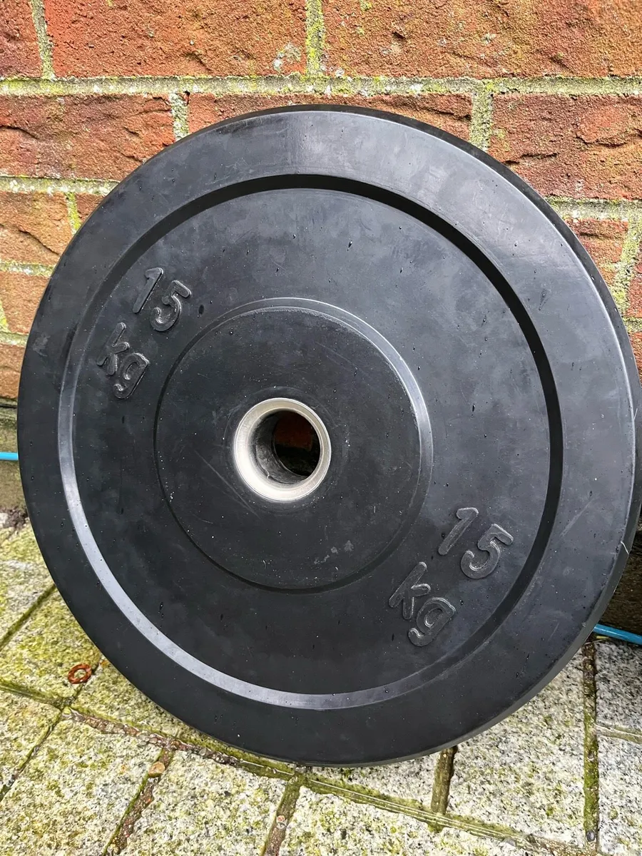 2x15kg rubber Olympic bumper weight plates - Image 3