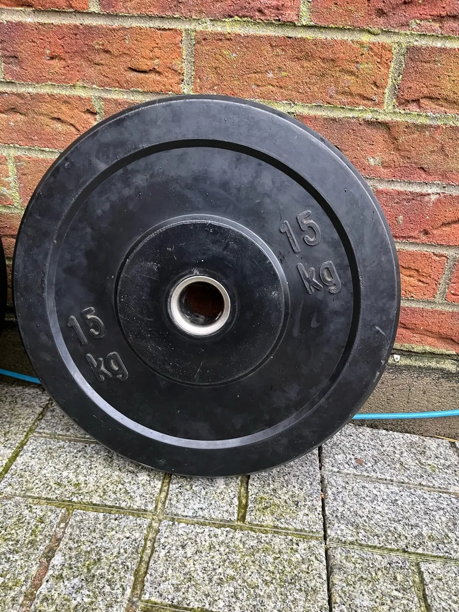 2x15kg rubber Olympic bumper weight plates - Image 2