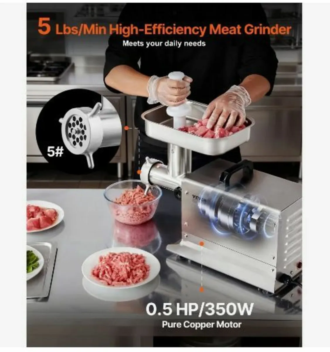 Meat Grinder, 5 Lbs/Min Capacity Electric Meat - Image 2