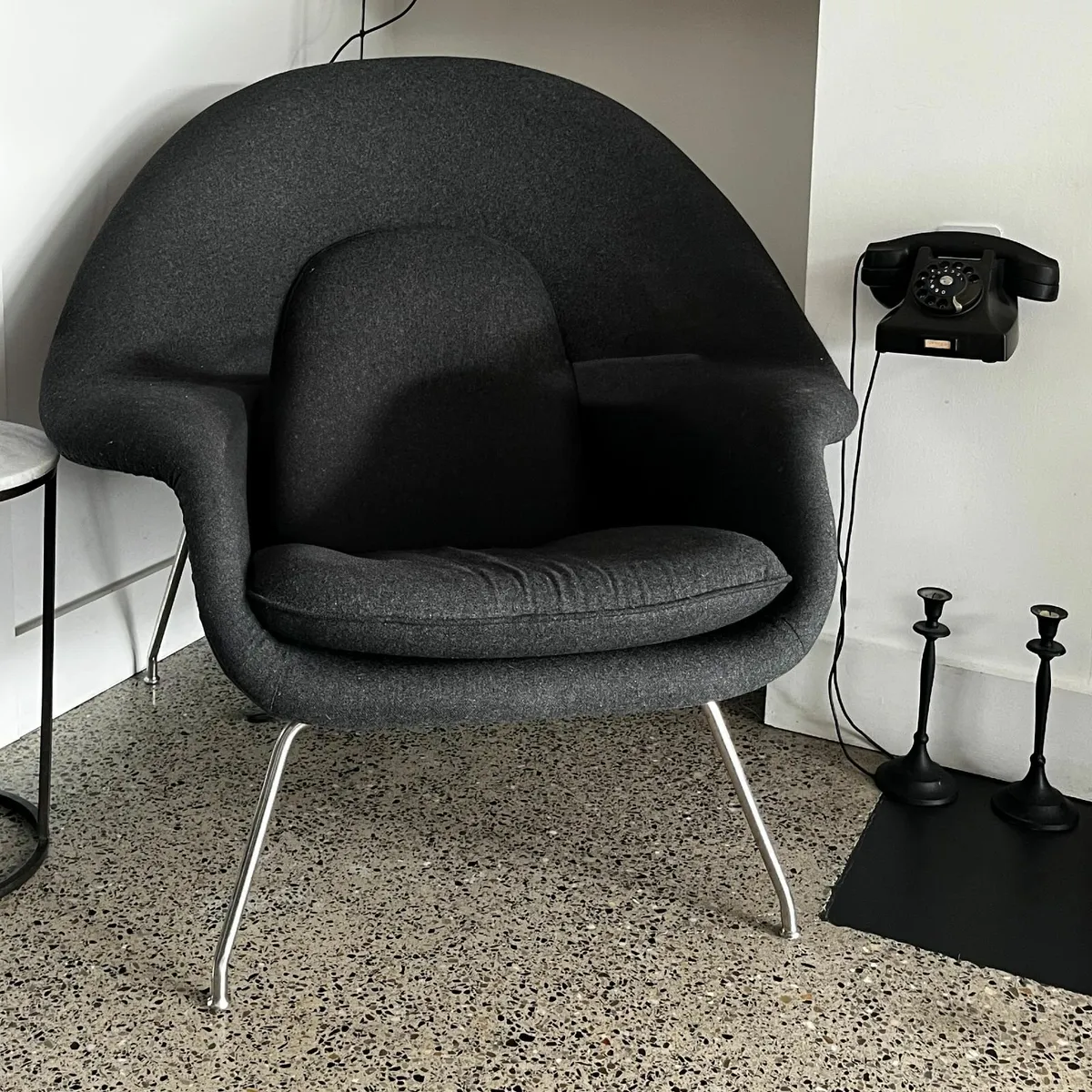 Mid Century Style Womb Chair & Ottoman — Charcoal - Image 1