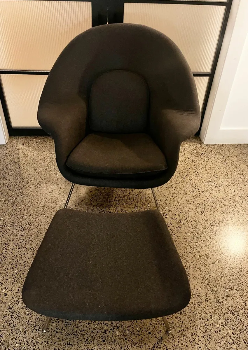 Mid Century Style Womb Chair & Ottoman — Charcoal - Image 3