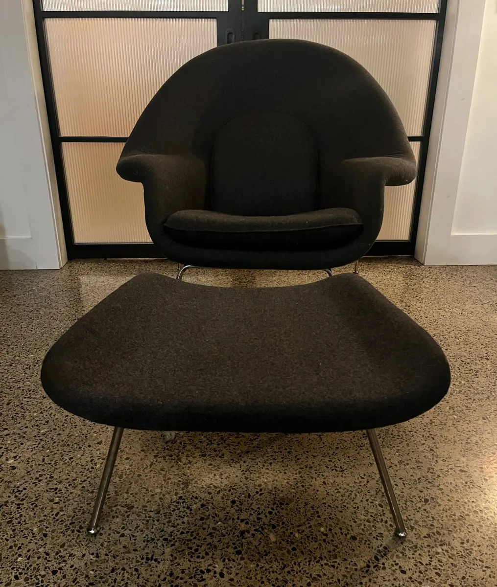 Mid Century Style Womb Chair & Ottoman — Charcoal - Image 2