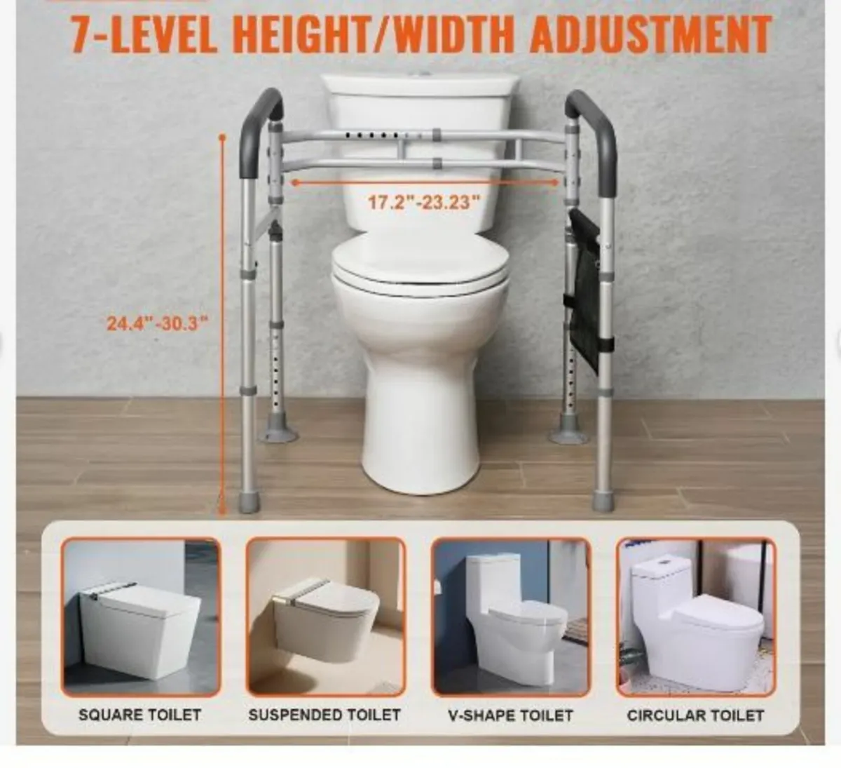 Toilet Safety Rail, 300 LBS Foldable Toilet Seat - Image 2