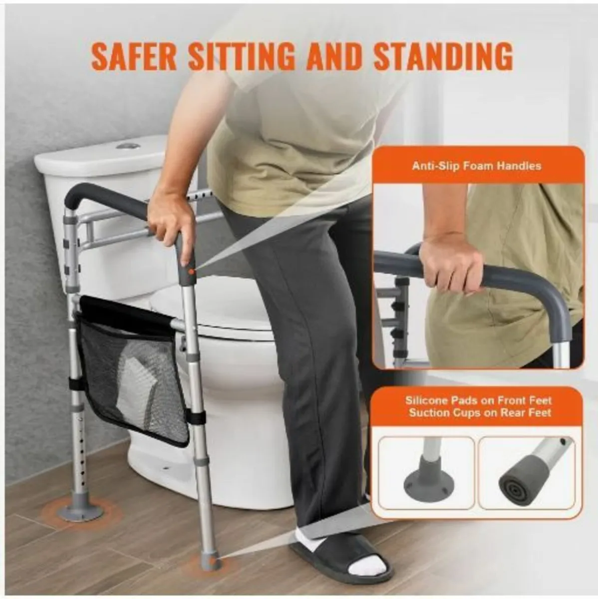 Toilet Safety Rail, 300 LBS Foldable Toilet Seat - Image 4