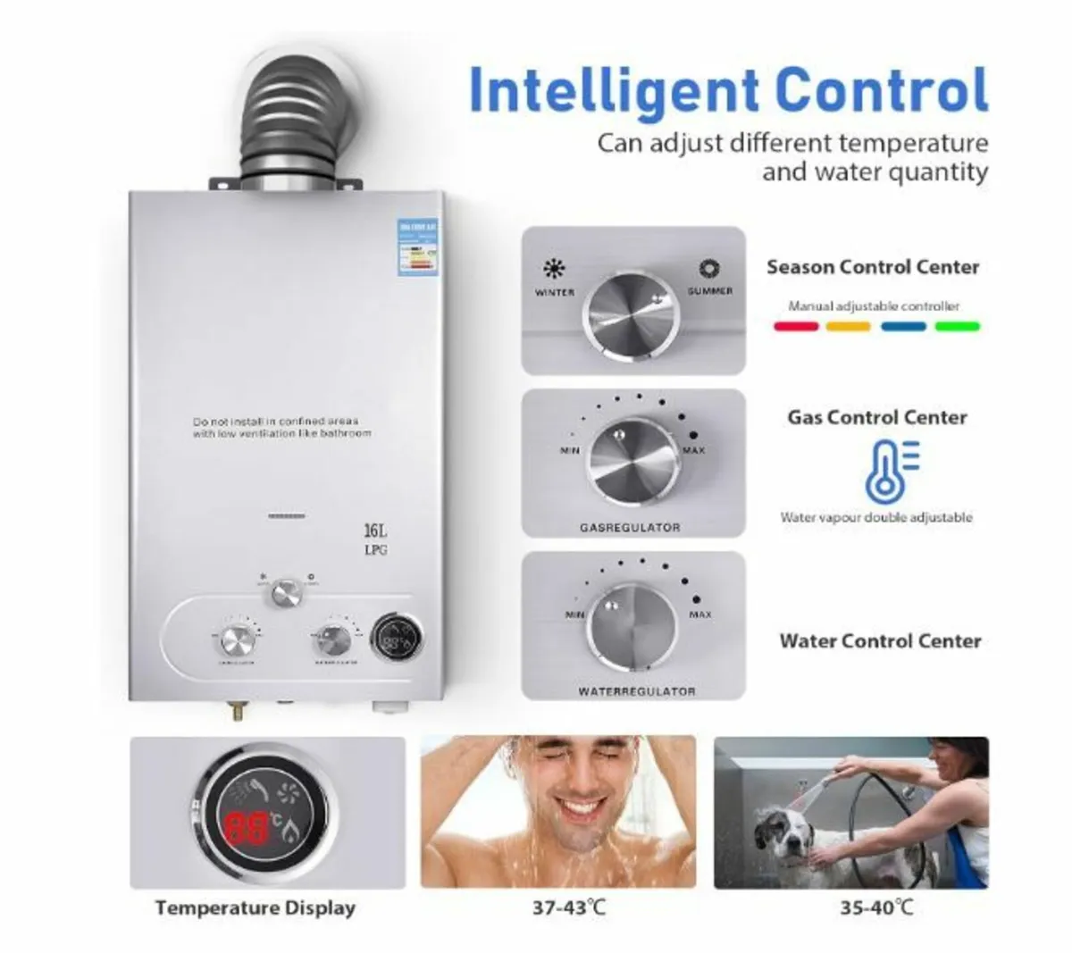 Instantaneous Water Heater Gas 16 L, 32 KW - Image 2