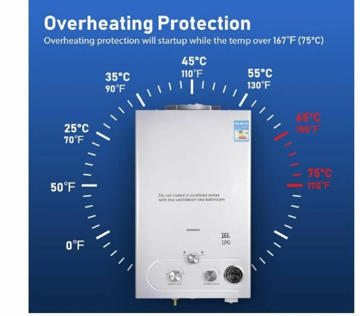 Instantaneous Water Heater Gas 16 L, 32 KW - Image 3