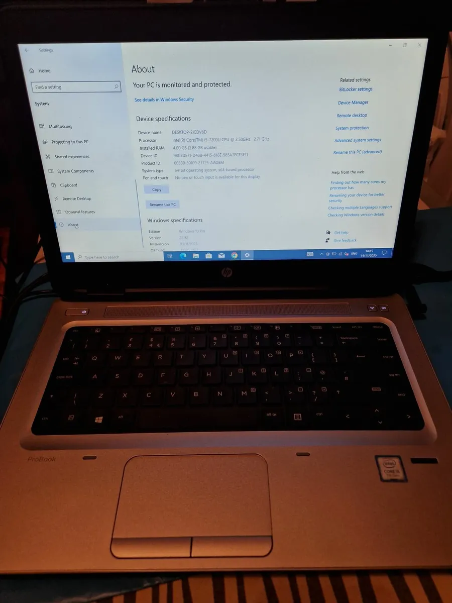 HP ProBook 640 G3 Laptop, i5, 4GB RAM, 250GB HDD - Image 1