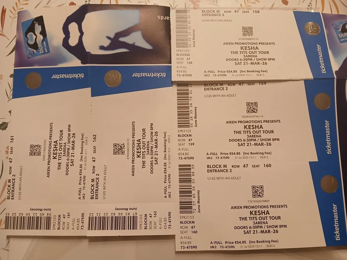Kesha 3 Arena 5 x Seated Tickets for sale - Image 1