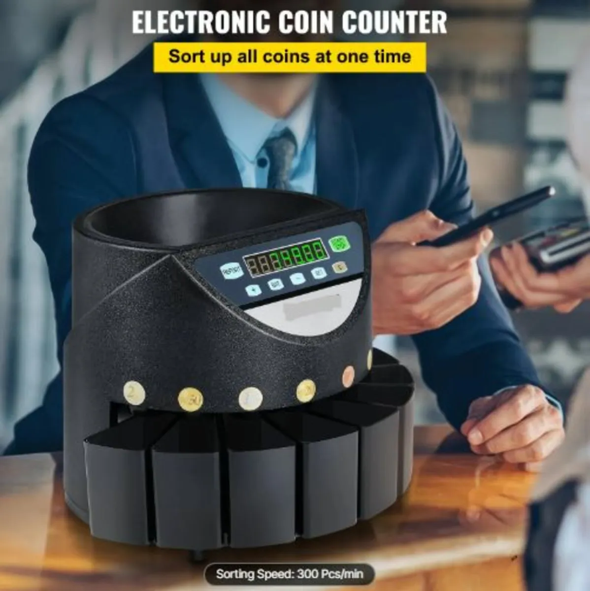 Euro Coin Counter Sorter 500-1000 Coins Electronic - Image 3