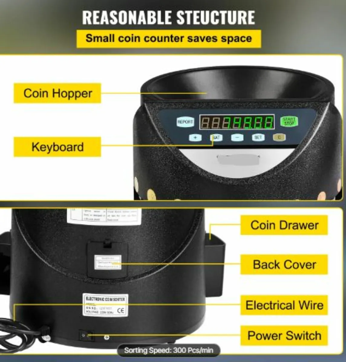Euro Coin Counter Sorter 500-1000 Coins Electronic - Image 4