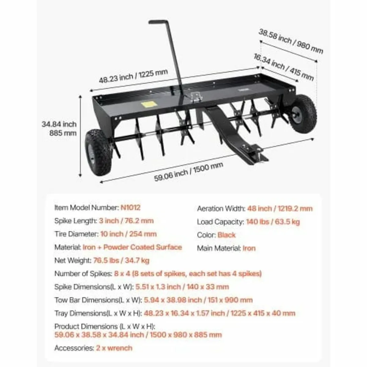 Tow Behind Plug Aerator, 48-Inch Tow Behind Lawn P - Image 3