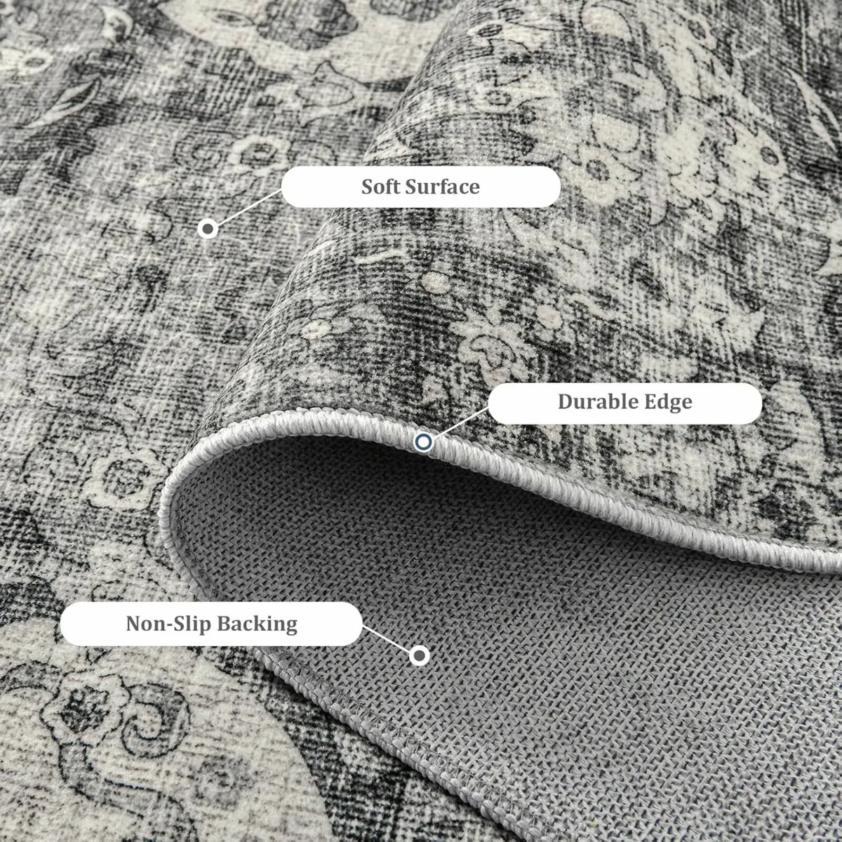 Washable Rugs Living Room 160x230cm Grey Area Rug - Image 3