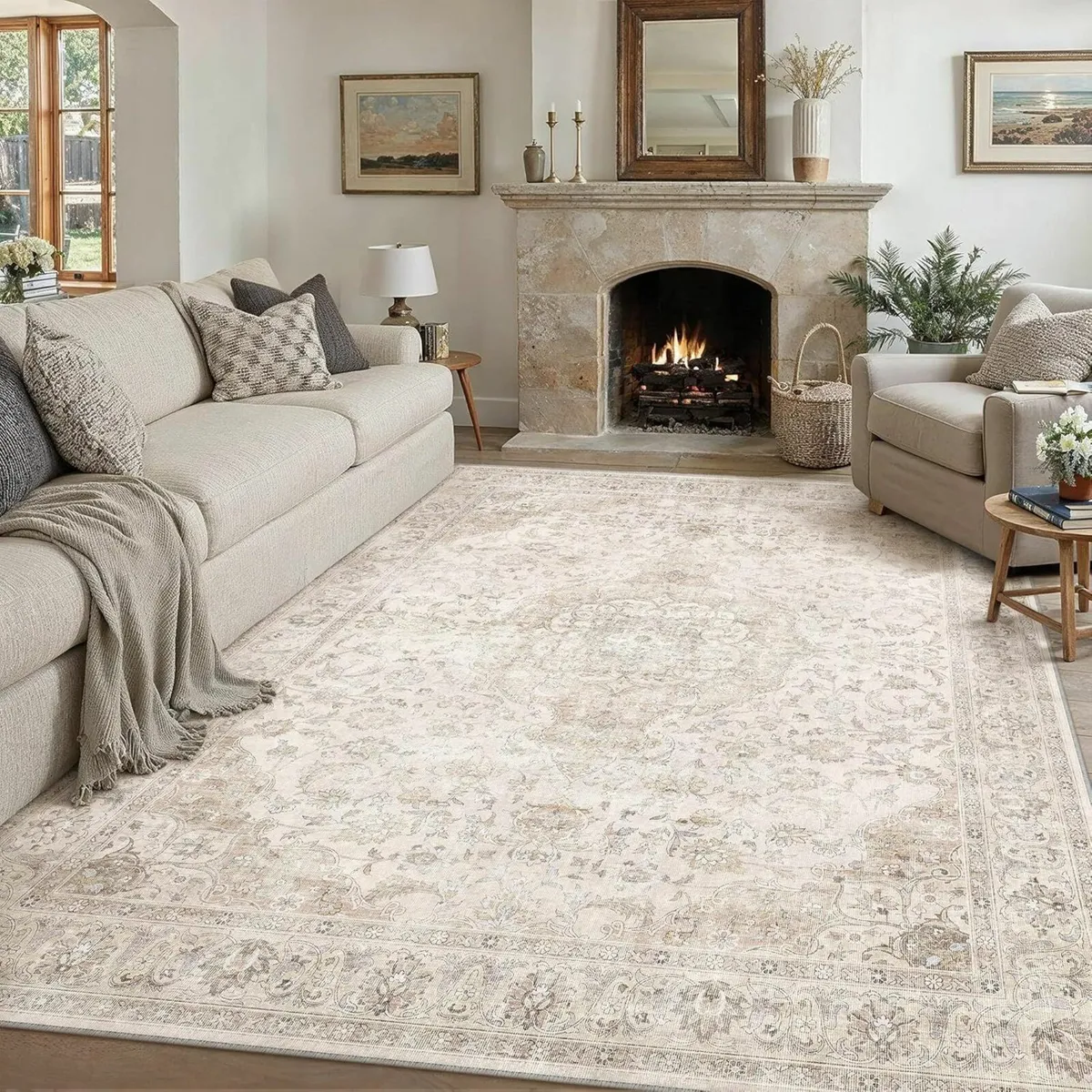 Beige Rugs Living Room 240x300cm Vintage Machine - Image 1