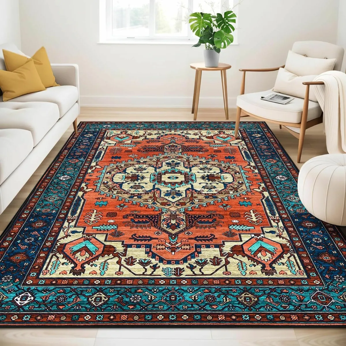 Guchuang Washable Rugs Living Room Area Terracotta - Image 1