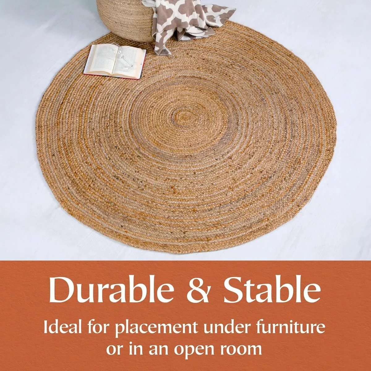 DHAKA Jute Area Rug 100% Natural Fiber Hand Woven - Image 4