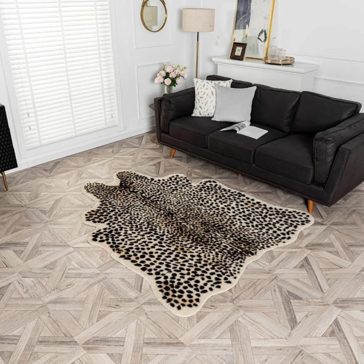 Leopard Print Cowhide Rug for Home Office Living - Image 1
