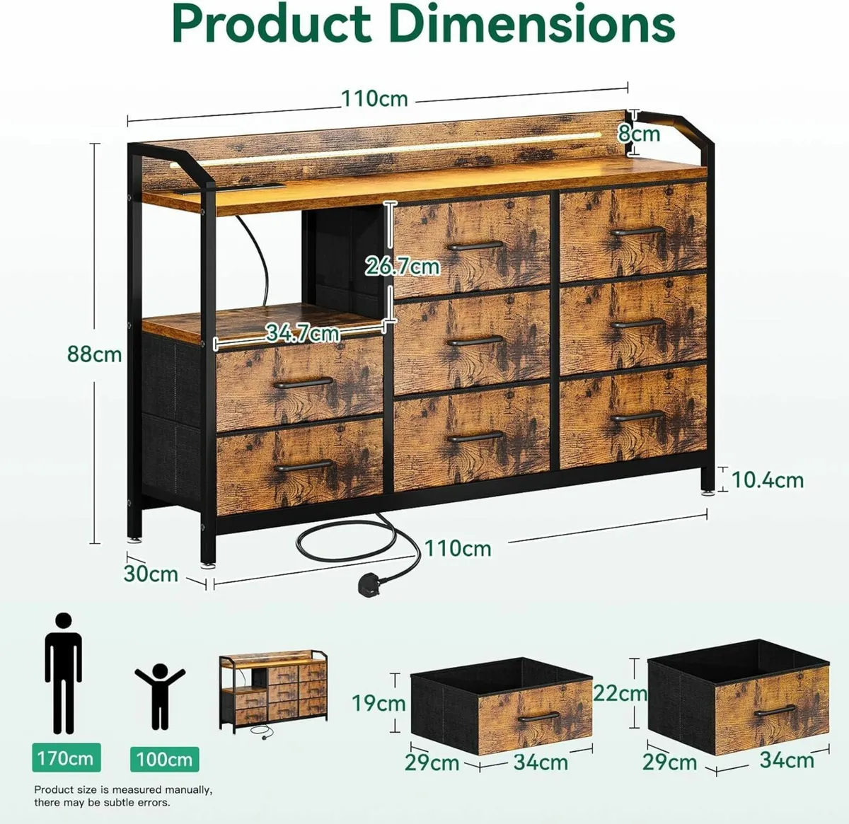 Chest of Drawers Bedroom with LED Light trip 10 - Image 2