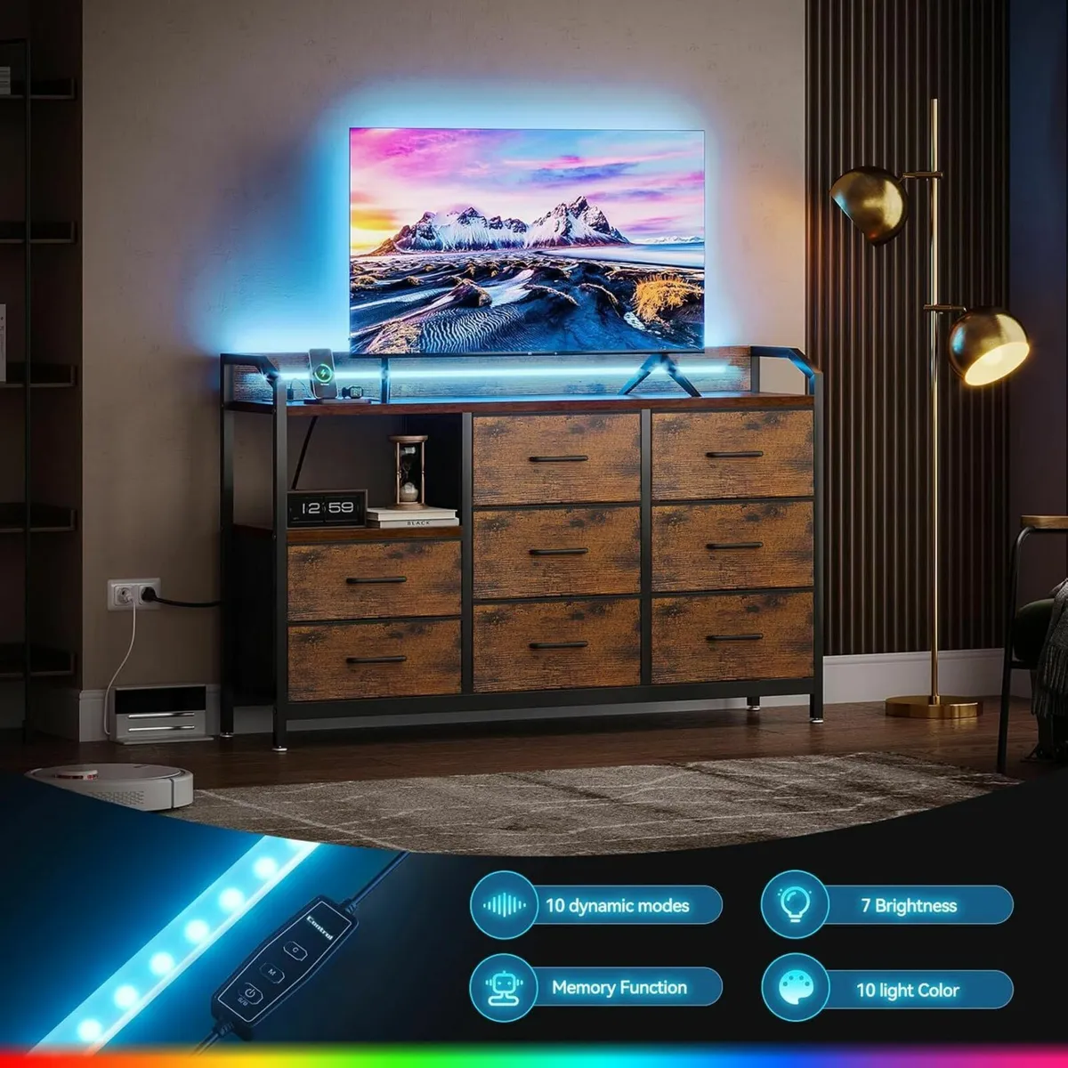 Chest of Drawers Bedroom with LED Light trip 10 - Image 4