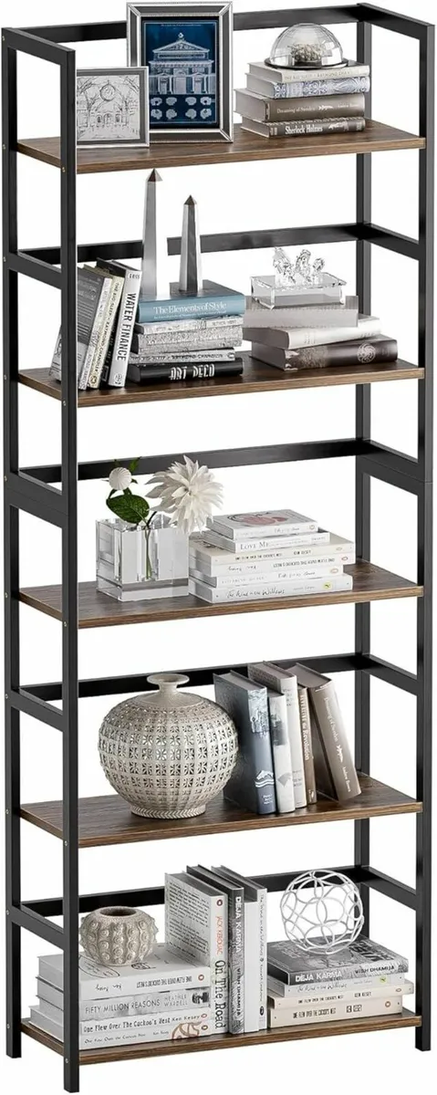 5-Tier Bookshelf Industrial Bookcase with Bamboo - Image 1