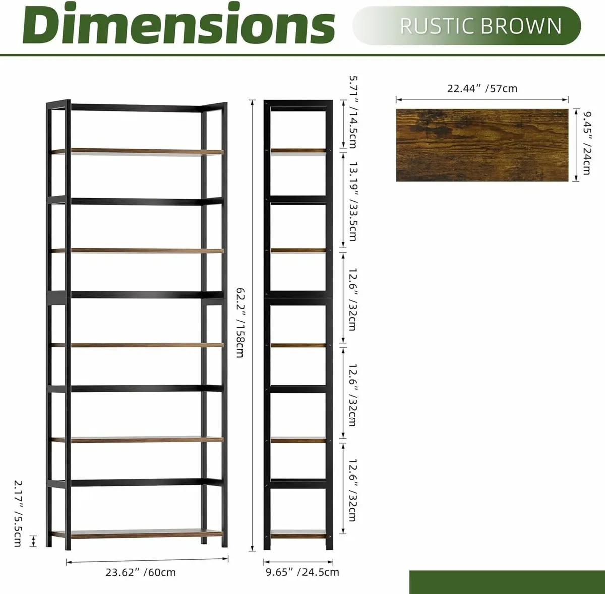 5-Tier Bookshelf Industrial Bookcase with Bamboo - Image 3