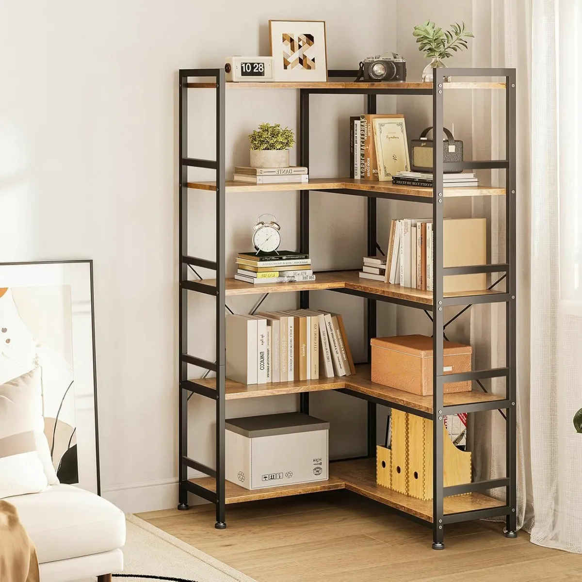 5-Tier Corner Bookshelf 5-Shelf L Shaped Bookcase - Image 2