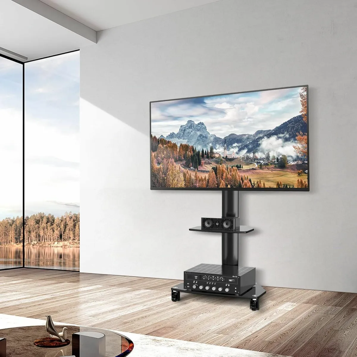 Swivel TV Stand on Wheels for 27- 65 Height - Image 2