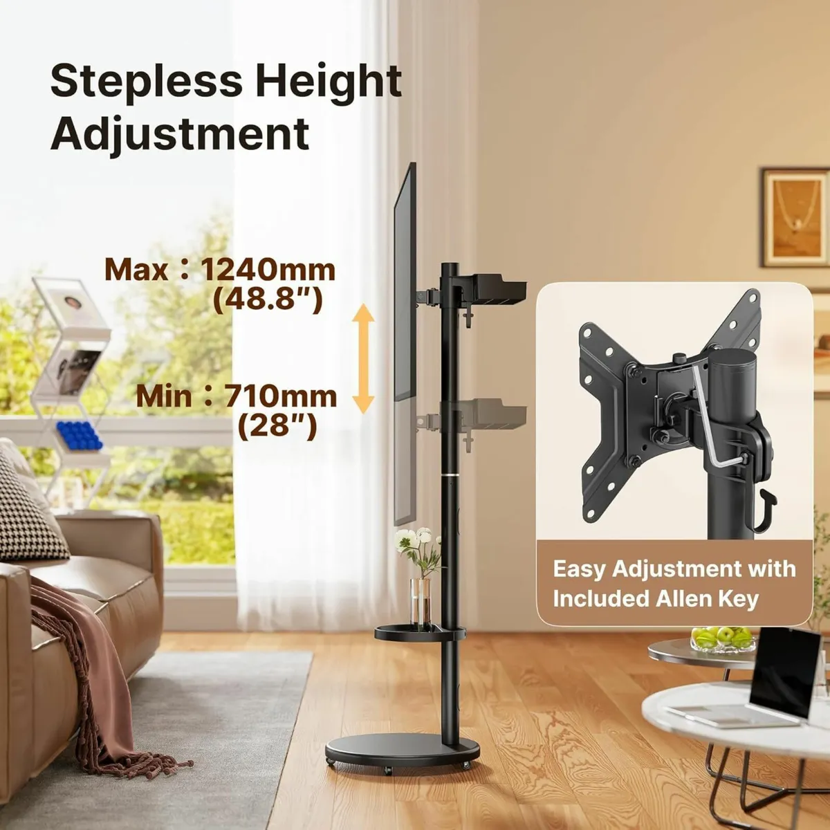 Rolling TV Stand with Wheels for 17–43 Inch TVs - Image 2