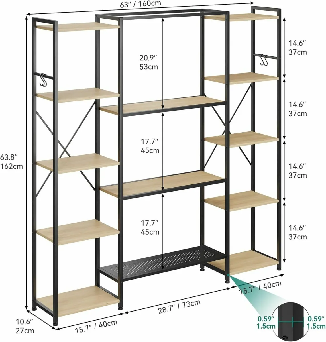 Bookcase Industrial Book shelf with 13 Shelves - Image 2
