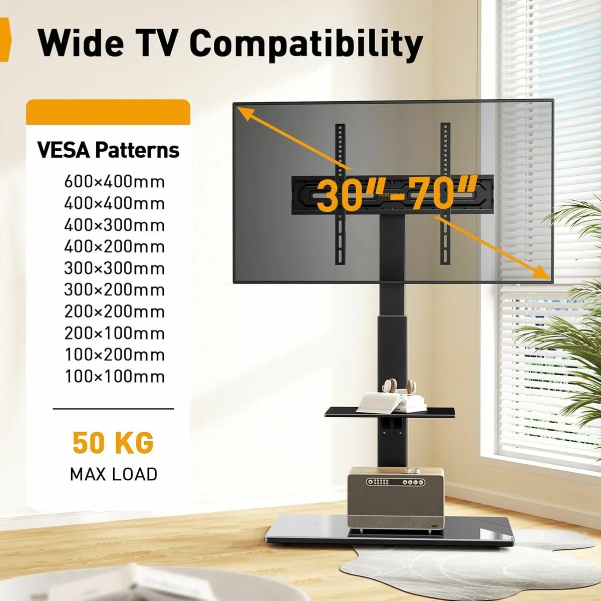 TV Floor Stand for 30-70 inch TVs up to 50KG with - Image 2